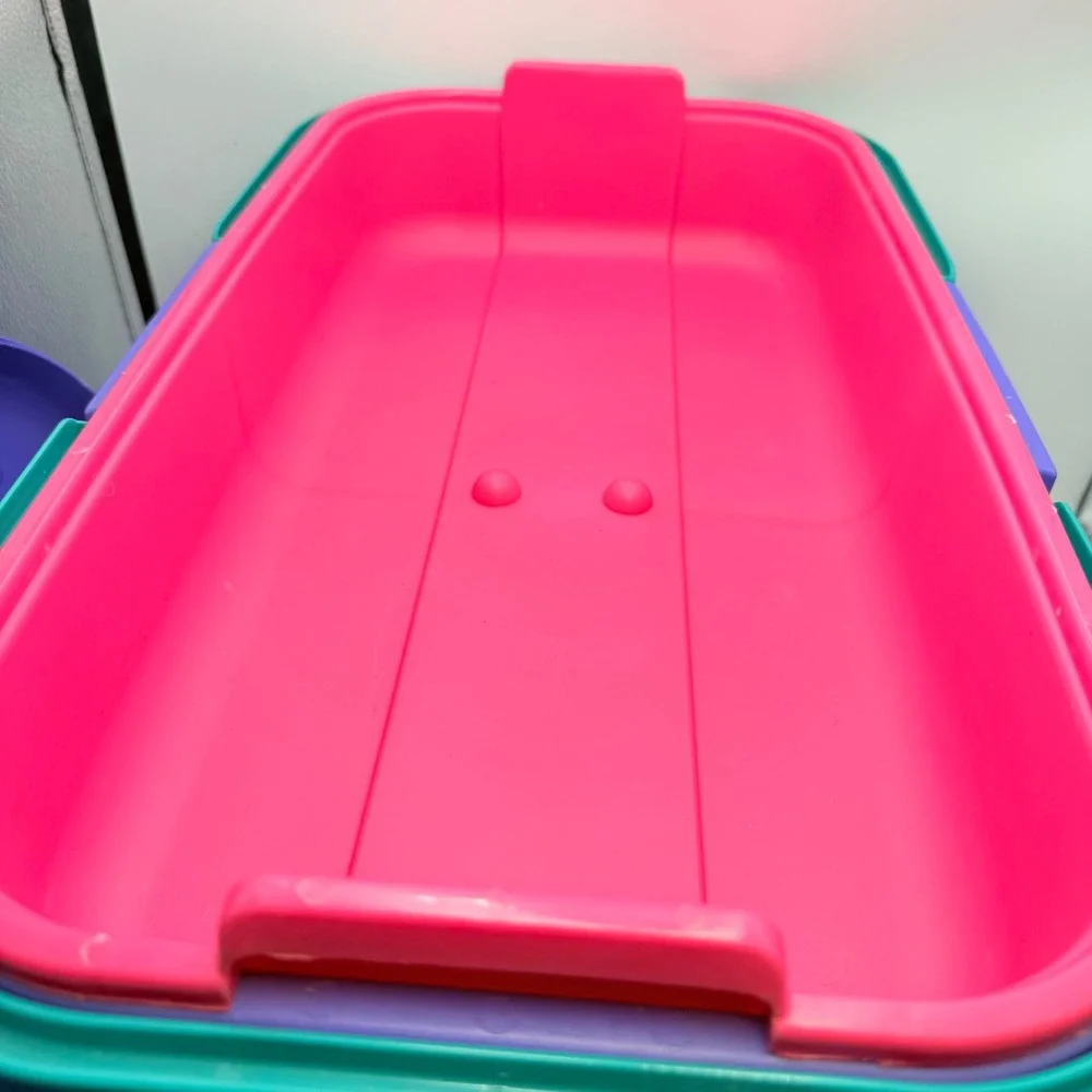 Vintage Eagle Purple Pink Teal Storage Chest with Tray 90s Retro Organizer